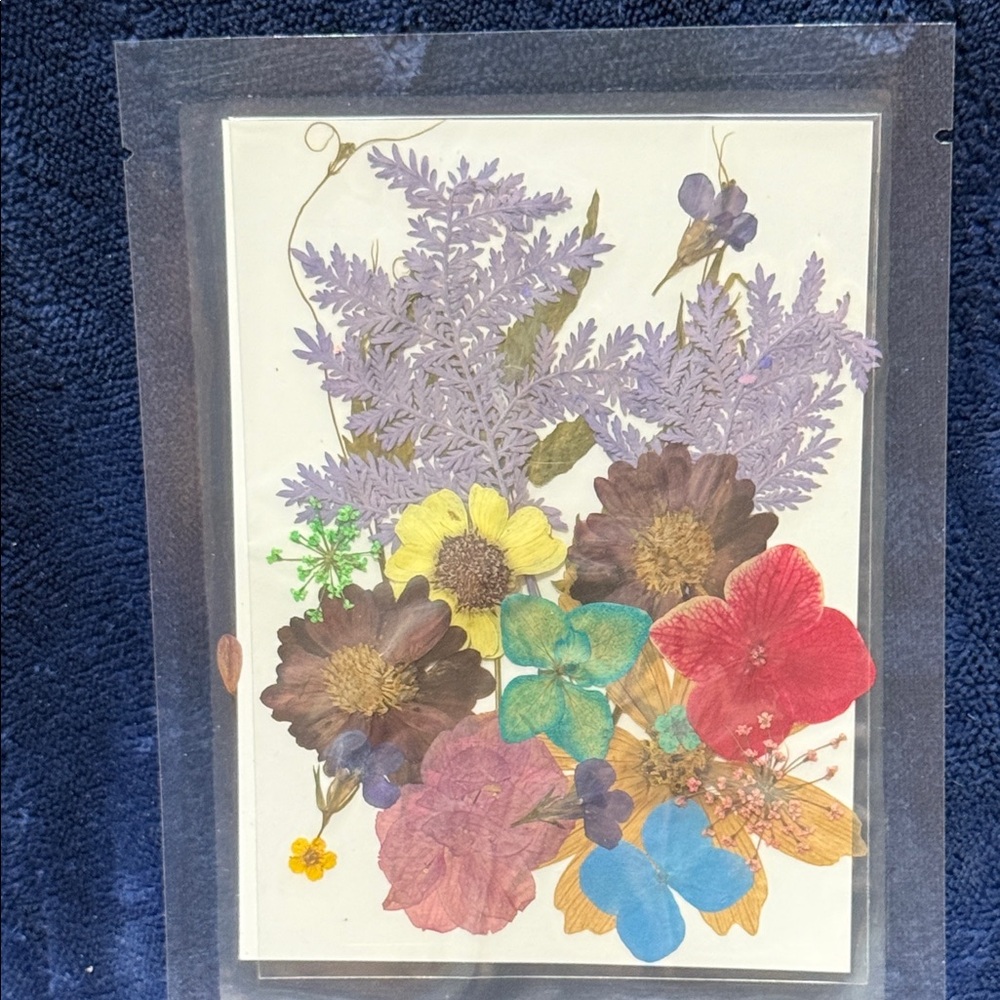 Pressed Flower Art Card - Colorful Floral Bouquet